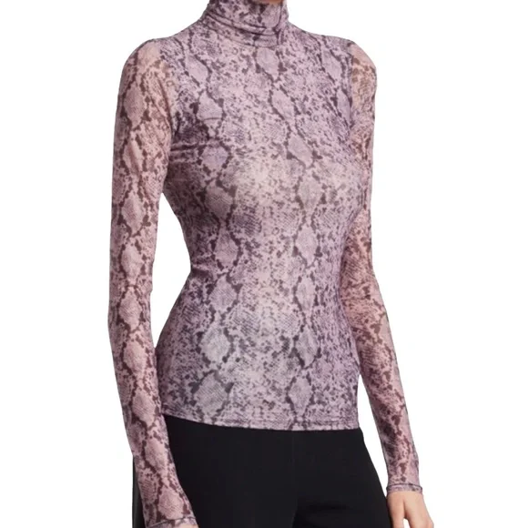 CINQ A SEPT Python Mesh Long Sleeve Turtleneck Top Small - Picture 2 of 9